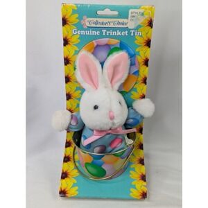 Dandee White Jellybean Rabbit Plush Bunny Metal Pail Stuffed Animal Toy